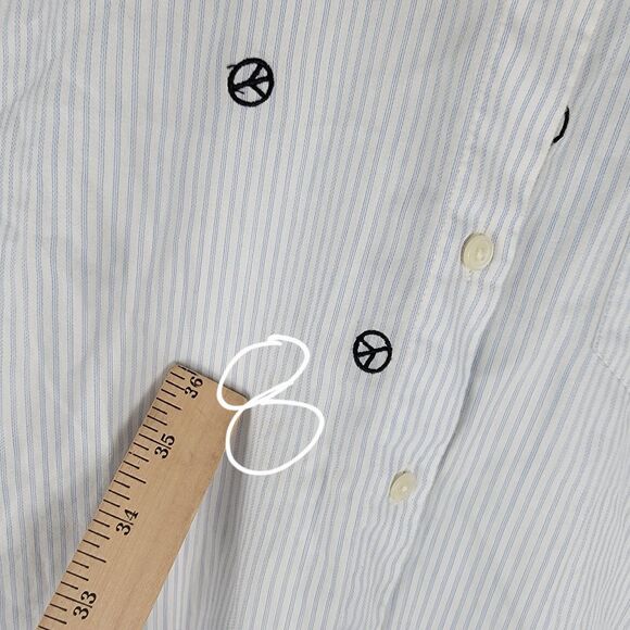 Madewell Button Up Shirt Womens Size S White Short Sleeve Collar Peace Sign - Picture 5 of 10